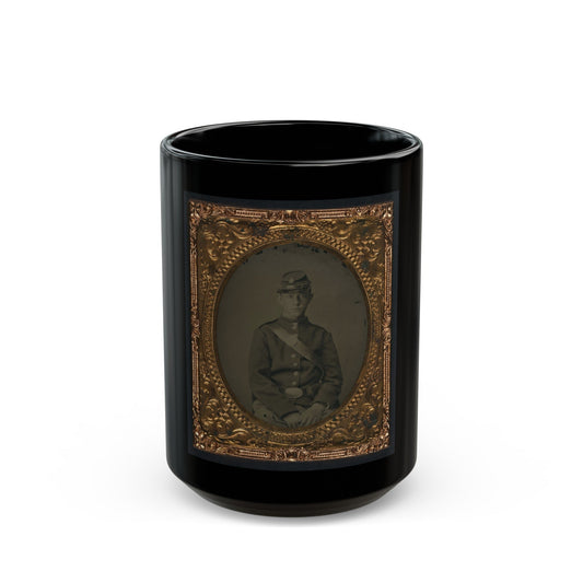 Unidentified Soldier In Uniform And Kepi With Cap Box (U.S. Civil War) Black Coffee Mug-15oz-The Sticker Space