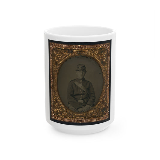 Unidentified Soldier In Uniform And Kepi With Cap Box (U.S. Civil War) White Coffee Mug-15oz-The Sticker Space