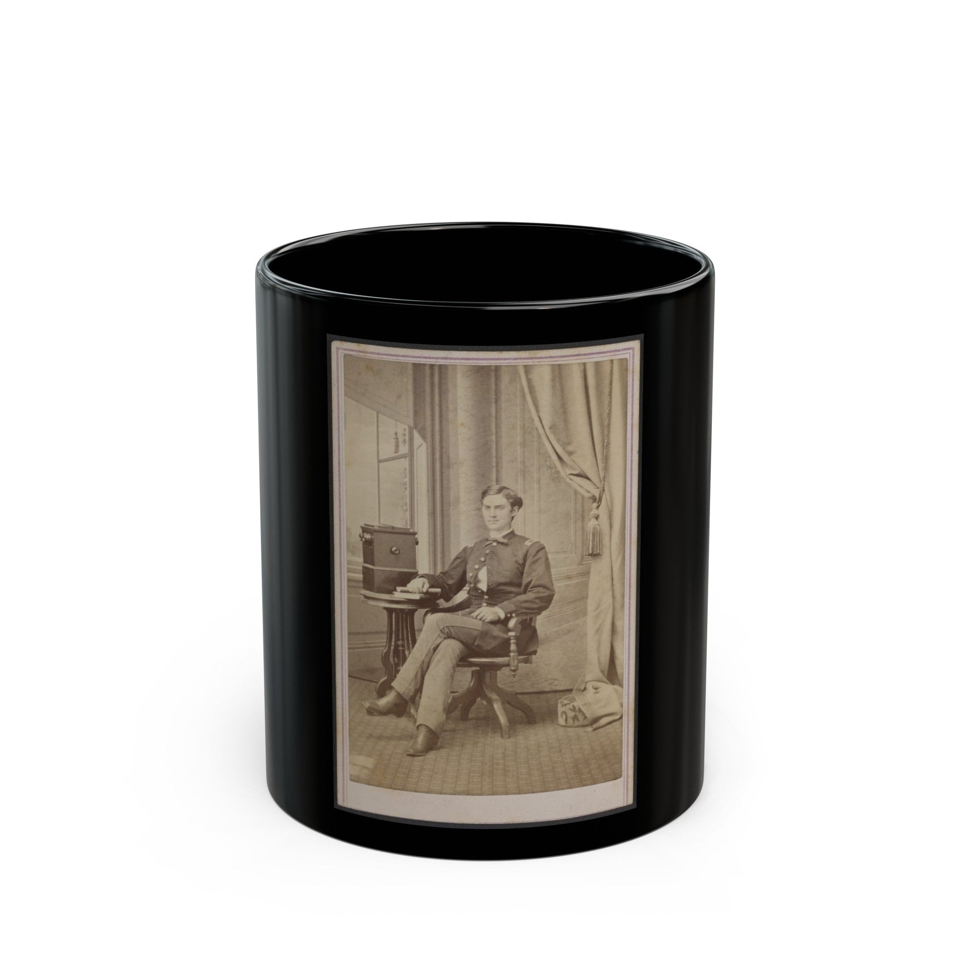 Unidentified Soldier In Uniform With Cabinet Stereograph Viewer (U.S. Civil War) Black Coffee Mug-11oz-The Sticker Space