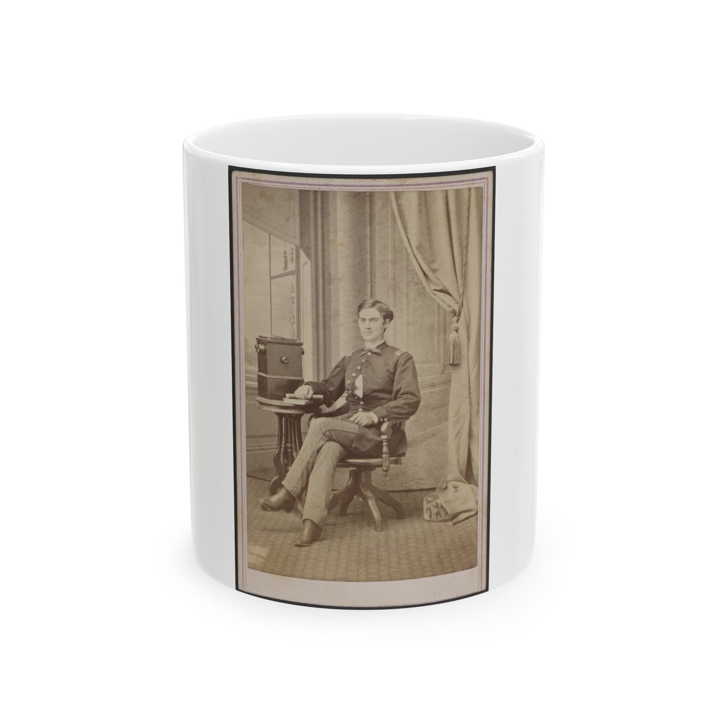 Unidentified Soldier In Uniform With Cabinet Stereograph Viewer (U.S. Civil War) White Coffee Mug-11oz-The Sticker Space