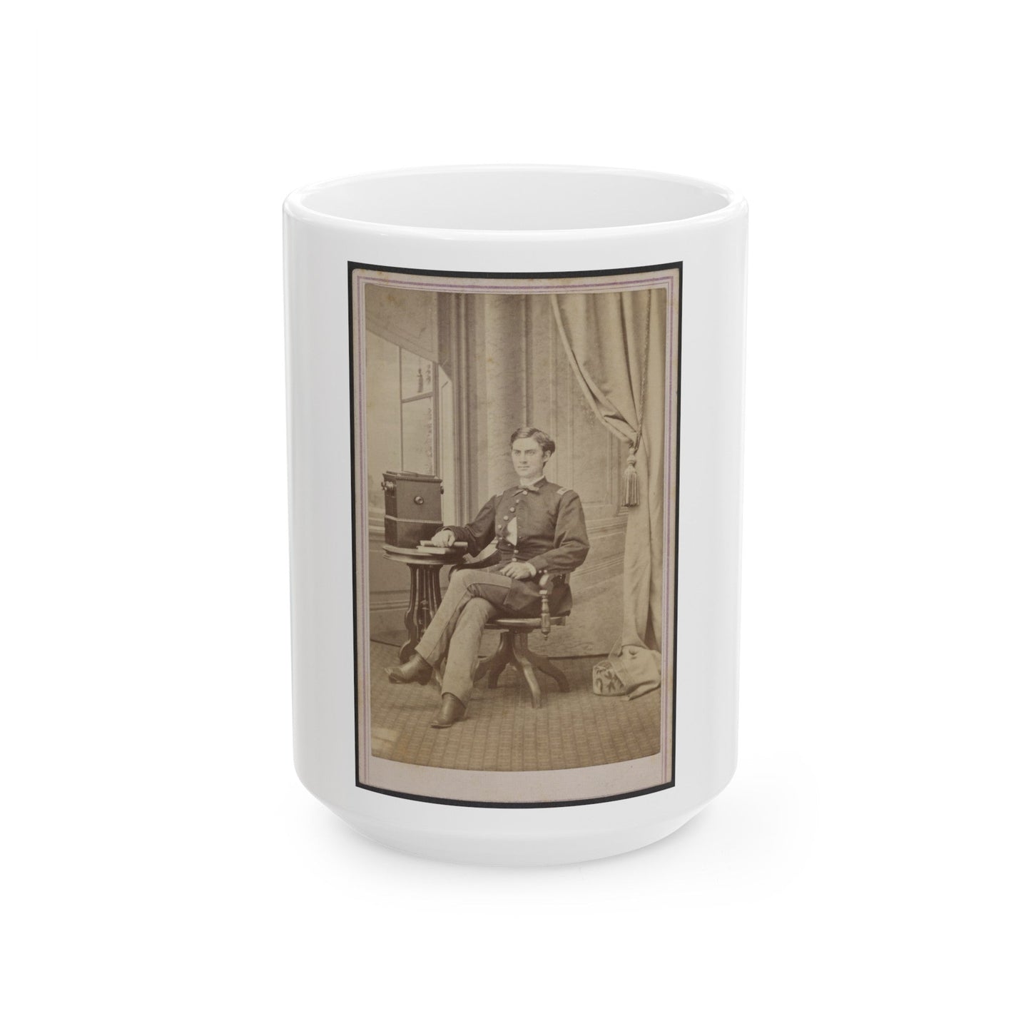 Unidentified Soldier In Uniform With Cabinet Stereograph Viewer (U.S. Civil War) White Coffee Mug-15oz-The Sticker Space