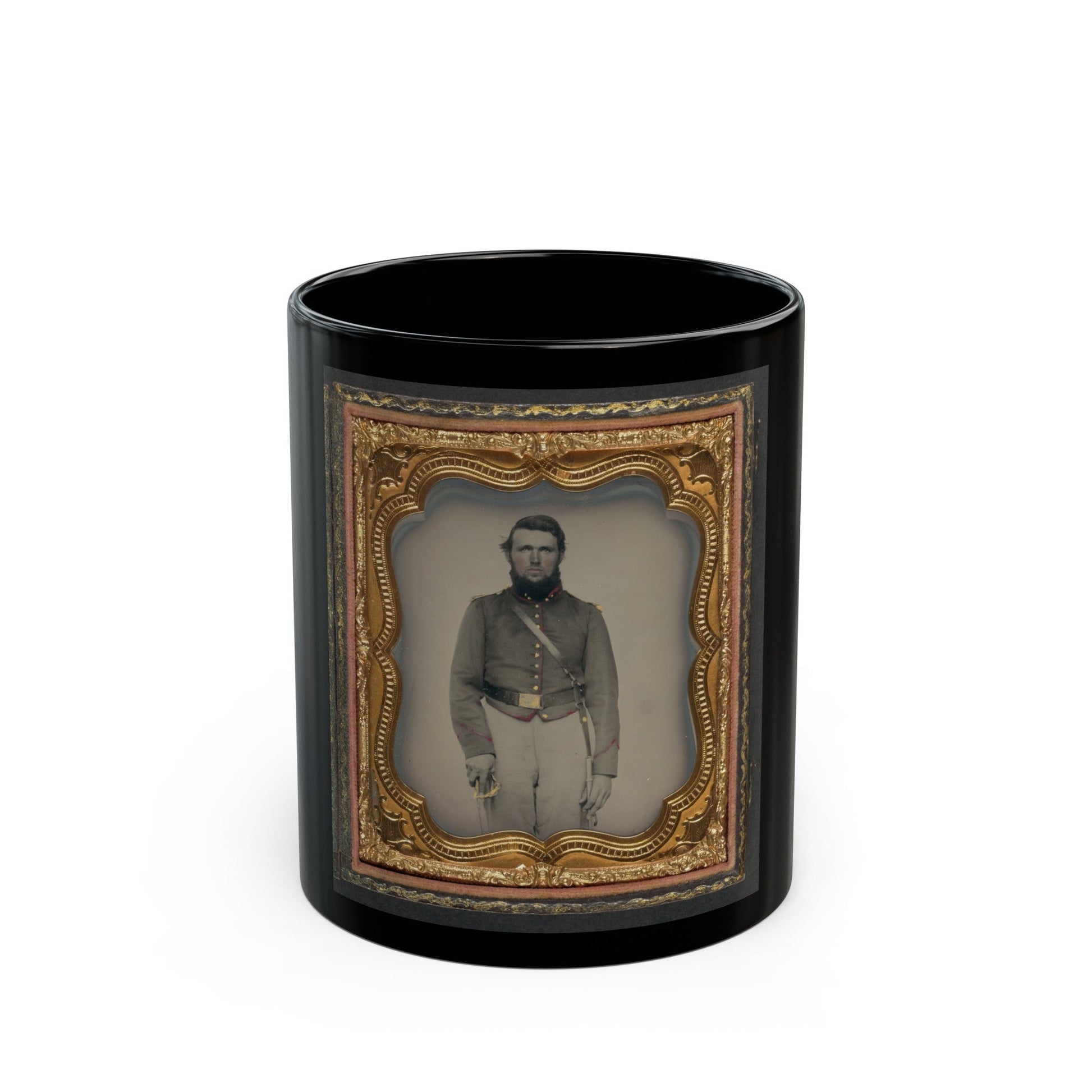 Unidentified Soldier In Union Artillery Uniform With Red Piping Holding Sword (U.S. Civil War) Black Coffee Mug-11oz-The Sticker Space