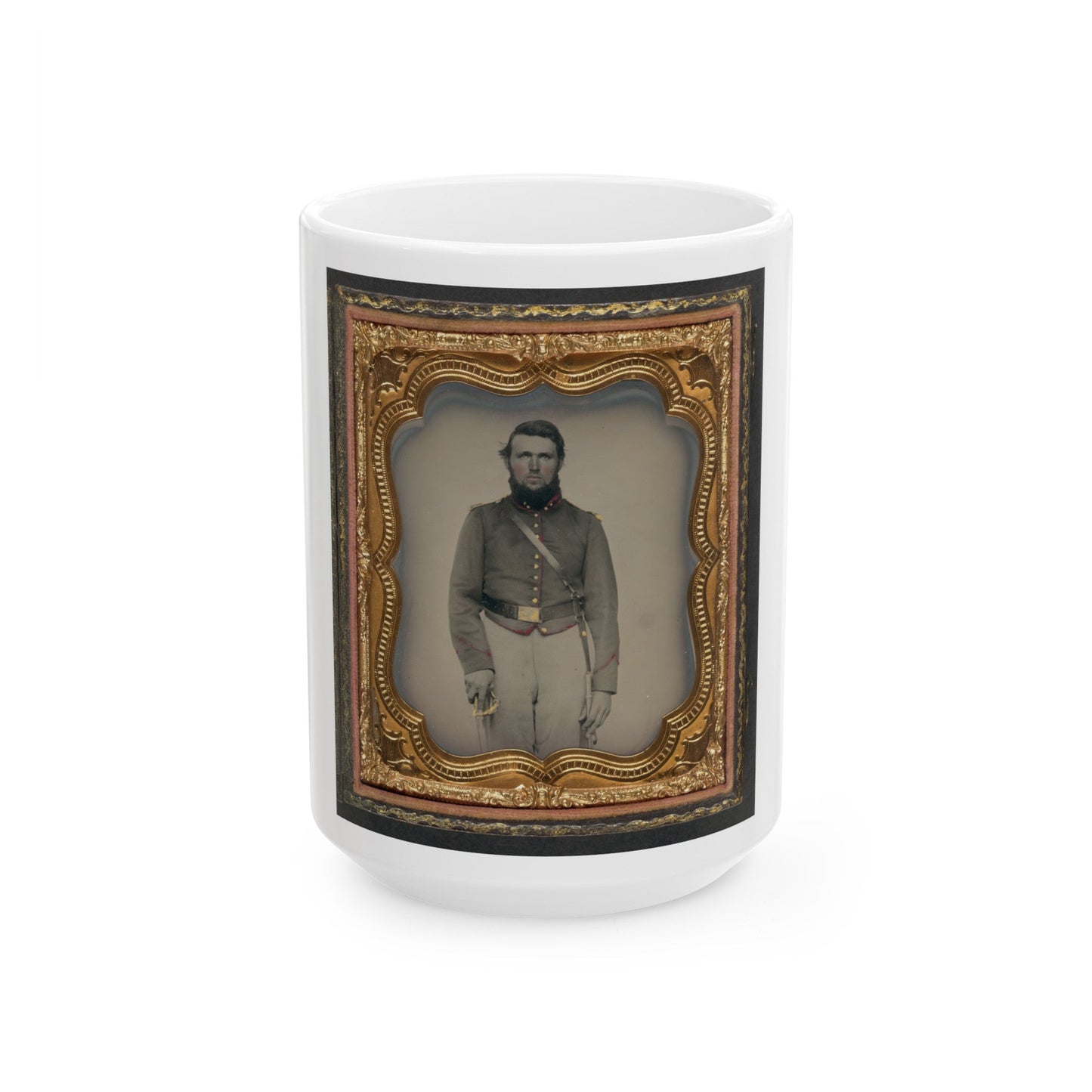 Unidentified Soldier In Union Artillery Uniform With Red Piping Holding Sword (U.S. Civil War) White Coffee Mug-15oz-The Sticker Space