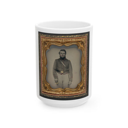 Unidentified Soldier In Union Artillery Uniform With Red Piping Holding Sword (U.S. Civil War) White Coffee Mug-15oz-The Sticker Space