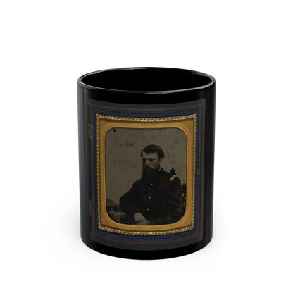 Unidentified Soldier In Union Captain Uniform Resting Arm On Table With Kepi On Top (U.S. Civil War) Black Coffee Mug-11oz-The Sticker Space