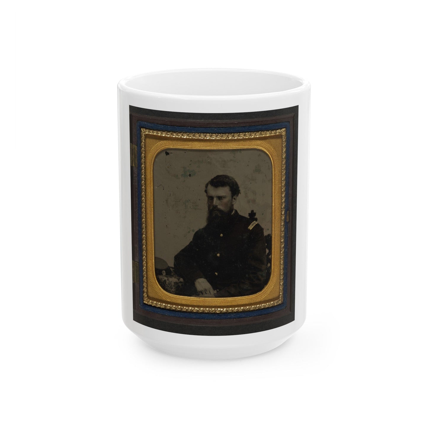 Unidentified Soldier In Union Captain Uniform Resting Arm On Table With Kepi On Top (U.S. Civil War) White Coffee Mug-15oz-The Sticker Space