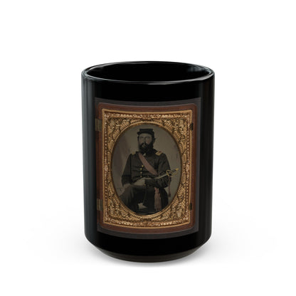 Unidentified Soldier In Union Captain Uniform With Crimson Sash Holding Cavalry Saber (U.S. Civil War) Black Coffee Mug-15oz-The Sticker Space