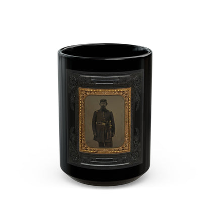 Unidentified Soldier In Union Captain's Frock Coat And Officer's Sash With Sheathed Sword And Revolver (U.S. Civil War) Black Coffee Mug-15oz-The Sticker Space