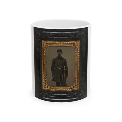 Unidentified Soldier In Union Captain's Frock Coat And Officer's Sash With Sheathed Sword And Revolver (U.S. Civil War) White Coffee Mug-11oz-The Sticker Space