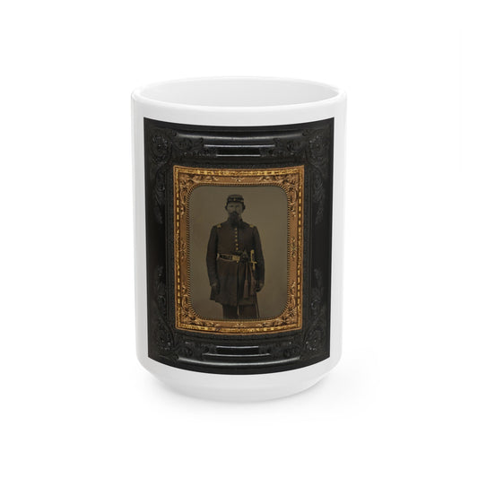 Unidentified Soldier In Union Captain's Frock Coat And Officer's Sash With Sheathed Sword And Revolver (U.S. Civil War) White Coffee Mug-15oz-The Sticker Space