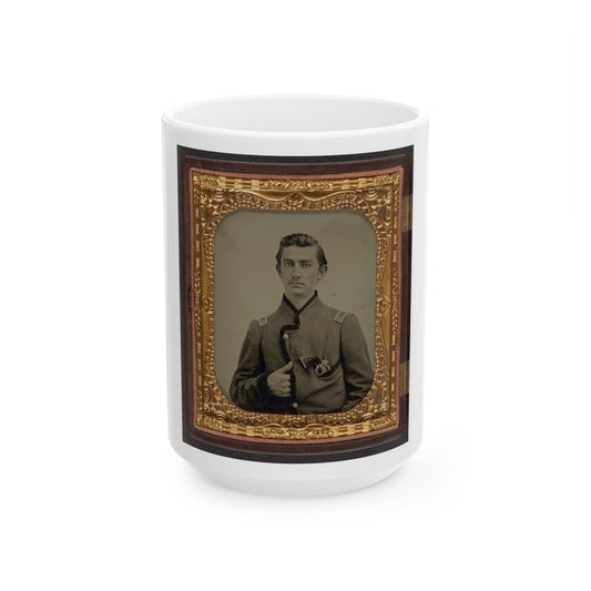 Unidentified Soldier In Union Captain's Uniform With Revolver In Breast Pocket (U.S. Civil War) White Coffee Mug-15oz-The Sticker Space