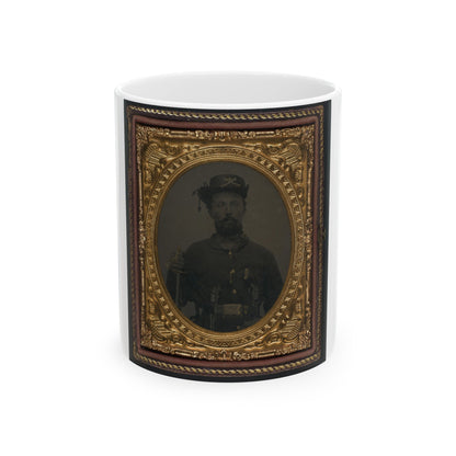 Unidentified Soldier In Union Cavalry Uniform And Hardee Hat With Cavalry Saber And Dual Revolvers (U.S. Civil War) White Coffee Mug-11oz-The Sticker Space