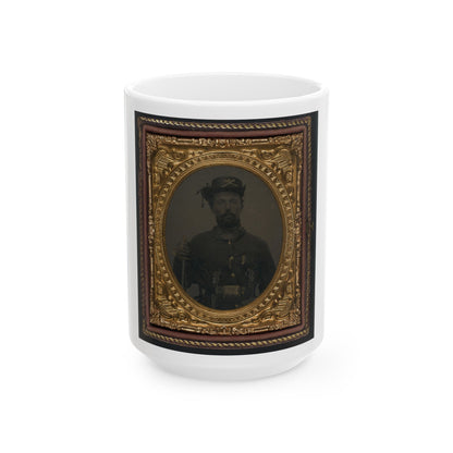 Unidentified Soldier In Union Cavalry Uniform And Hardee Hat With Cavalry Saber And Dual Revolvers (U.S. Civil War) White Coffee Mug-15oz-The Sticker Space