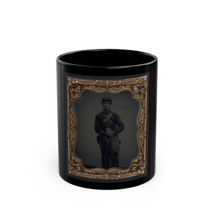 Unidentified Soldier In Union Cavalry Uniform And Shoulder Scales With Saber (U.S. Civil War) Black Coffee Mug-11oz-The Sticker Space