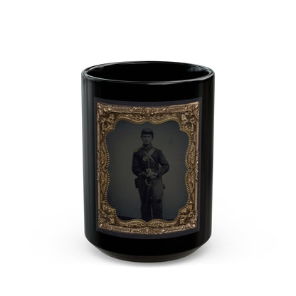 Unidentified Soldier In Union Cavalry Uniform And Shoulder Scales With Saber (U.S. Civil War) Black Coffee Mug-15oz-The Sticker Space