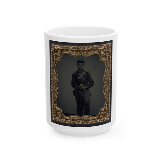 Unidentified Soldier In Union Cavalry Uniform And Shoulder Scales With Saber (U.S. Civil War) White Coffee Mug-15oz-The Sticker Space