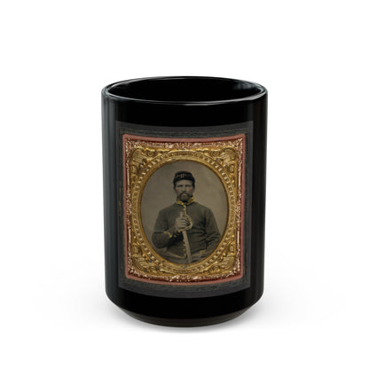 Unidentified Soldier In Union Cavalry Uniform Holding Cavalry Saber (U.S. Civil War) Black Coffee Mug-15oz-The Sticker Space