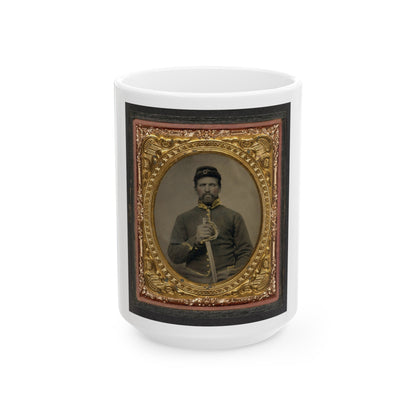 Unidentified Soldier In Union Cavalry Uniform Holding Cavalry Saber (U.S. Civil War) White Coffee Mug-15oz-The Sticker Space