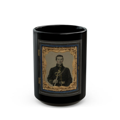 Unidentified Soldier In Union Cavalry Uniform Holding Saber (U.S. Civil War) Black Coffee Mug-15oz-The Sticker Space