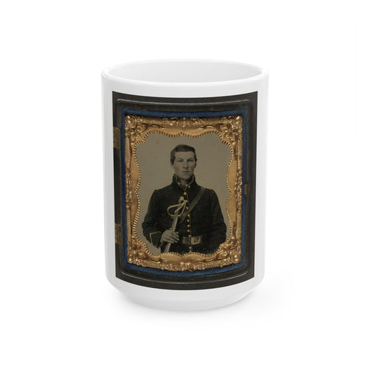 Unidentified Soldier In Union Cavalry Uniform Holding Saber (U.S. Civil War) White Coffee Mug-15oz-The Sticker Space