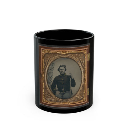 Unidentified Soldier In Union Cavalry Uniform Sitting With Saber (U.S. Civil War) Black Coffee Mug-11oz-The Sticker Space