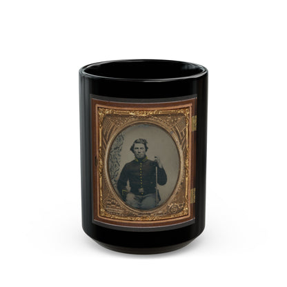 Unidentified Soldier In Union Cavalry Uniform Sitting With Saber (U.S. Civil War) Black Coffee Mug-15oz-The Sticker Space