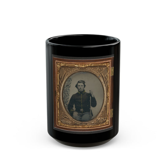 Unidentified Soldier In Union Cavalry Uniform Sitting With Saber (U.S. Civil War) Black Coffee Mug-15oz-The Sticker Space