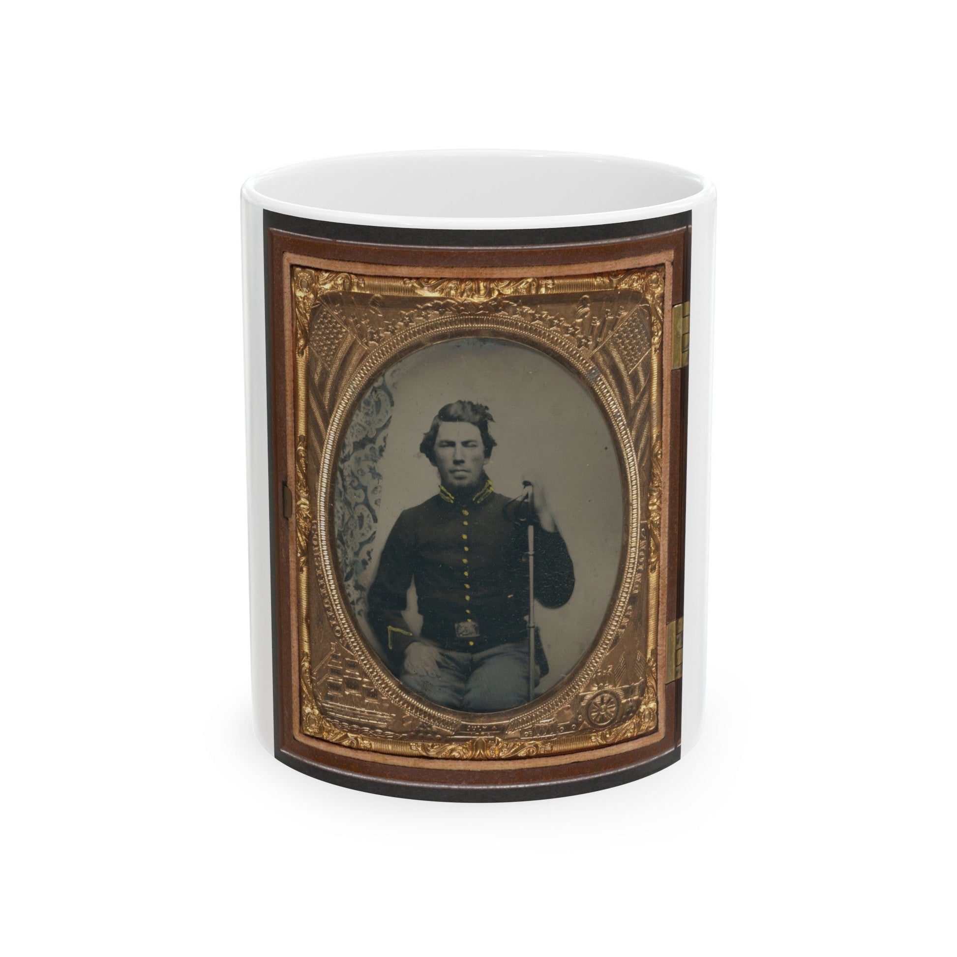 Unidentified Soldier In Union Cavalry Uniform Sitting With Saber (U.S. Civil War) White Coffee Mug-11oz-The Sticker Space