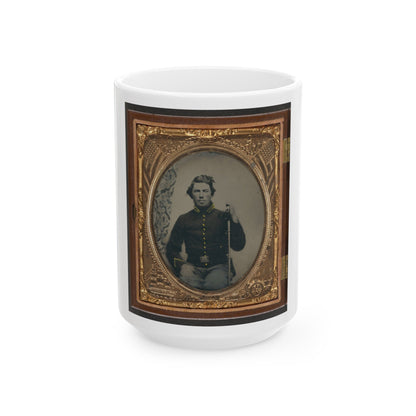 Unidentified Soldier In Union Cavalry Uniform Sitting With Saber (U.S. Civil War) White Coffee Mug-15oz-The Sticker Space