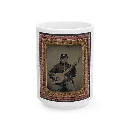 Unidentified Soldier In Union Cavalry Uniform With Banjo, Sword, And Pipe (U.S. Civil War) White Coffee Mug-15oz-The Sticker Space