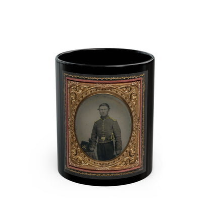 Unidentified Soldier In Union Cavalry Uniform With Cavalry Saber Next To Table With Cavalry Company D Hardee Hat (U.S. Civil War) Black Coffee Mug-11oz-The Sticker Space