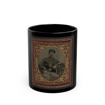 Unidentified Soldier In Union Cavalry Uniform With Colt Army Model 1860 Revolver And Cavalry Saber (U.S. Civil War) Black Coffee Mug-11oz-The Sticker Space