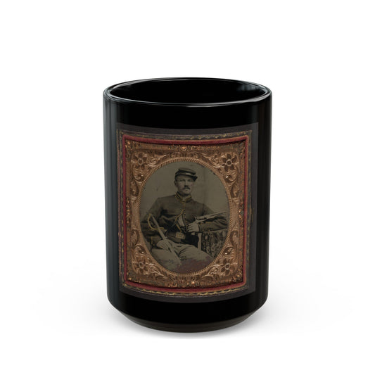 Unidentified Soldier In Union Cavalry Uniform With Colt Army Model 1860 Revolver And Cavalry Saber (U.S. Civil War) Black Coffee Mug-15oz-The Sticker Space