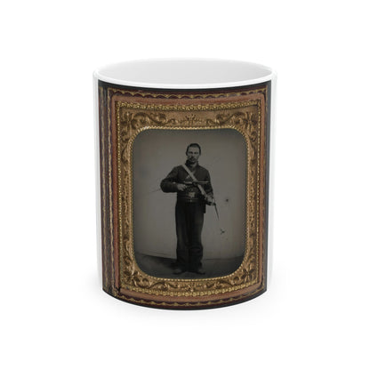 Unidentified Soldier In Union Cavalry Uniform With Colt Dragoon Revolver And Sword (U.S. Civil War) White Coffee Mug-11oz-The Sticker Space