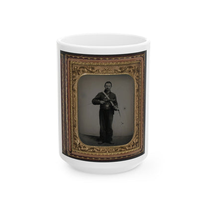 Unidentified Soldier In Union Cavalry Uniform With Colt Dragoon Revolver And Sword (U.S. Civil War) White Coffee Mug-15oz-The Sticker Space