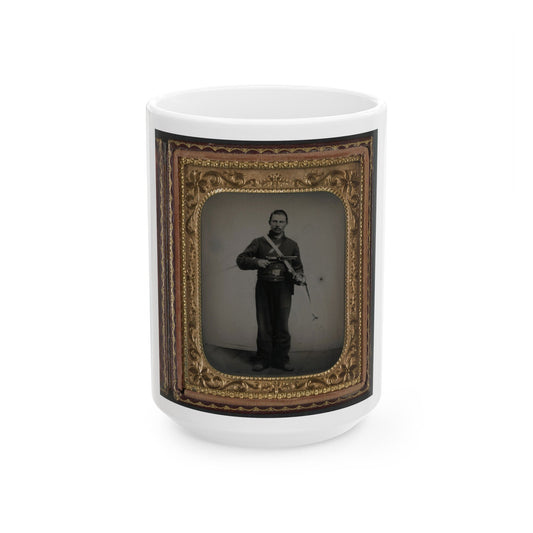 Unidentified Soldier In Union Cavalry Uniform With Colt Dragoon Revolver And Sword (U.S. Civil War) White Coffee Mug-15oz-The Sticker Space