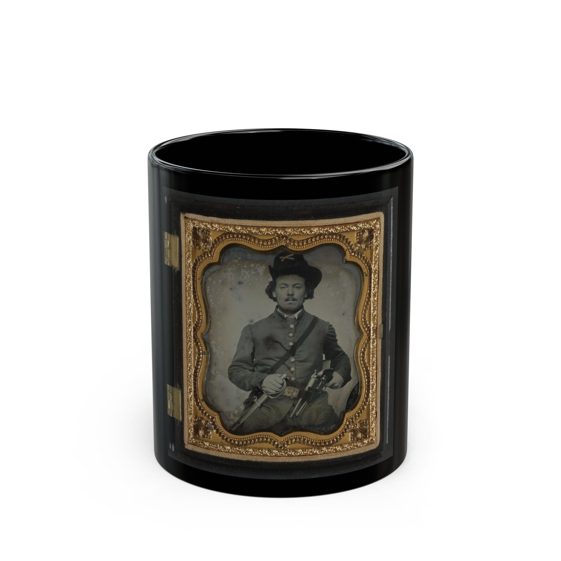 Unidentified Soldier In Union Cavalry Uniform With Colt Dragoon Revolvers And Sword (U.S. Civil War) Black Coffee Mug-11oz-The Sticker Space