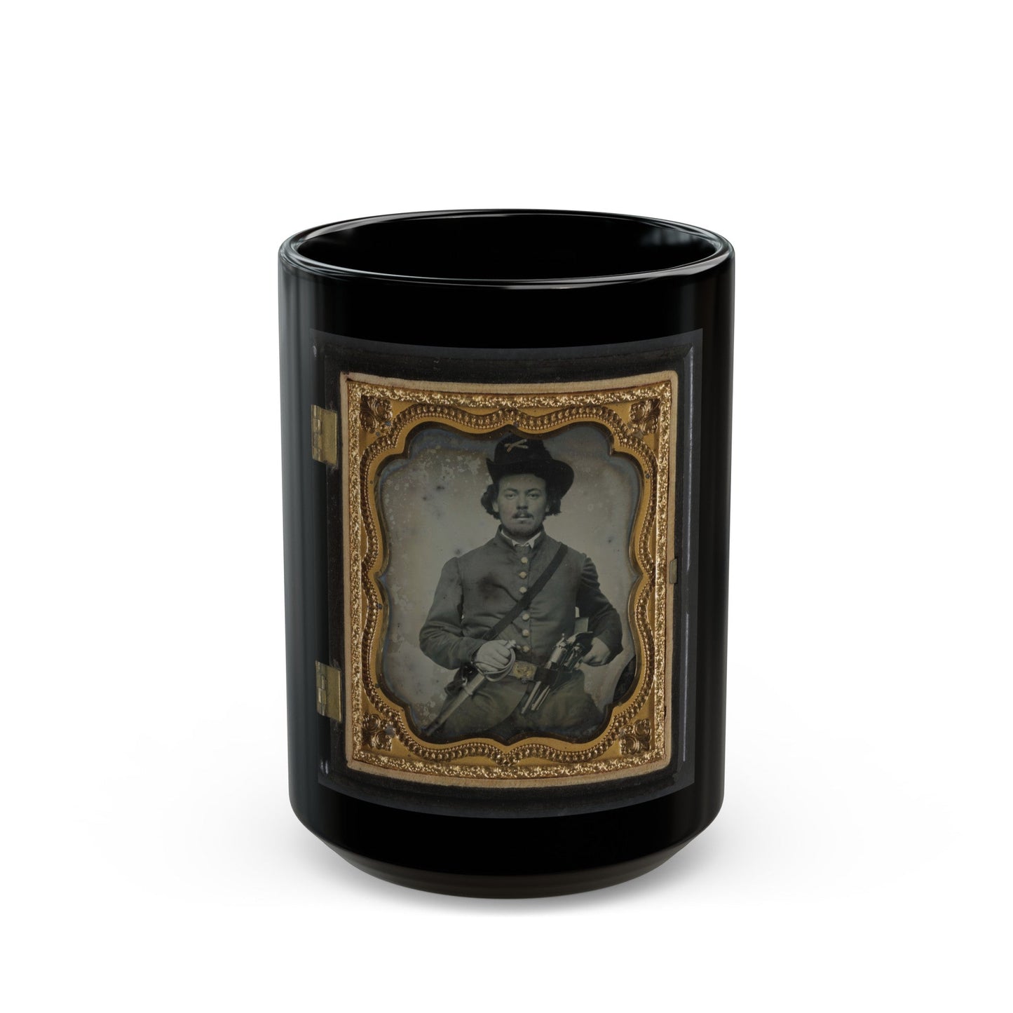 Unidentified Soldier In Union Cavalry Uniform With Colt Dragoon Revolvers And Sword (U.S. Civil War) Black Coffee Mug-15oz-The Sticker Space