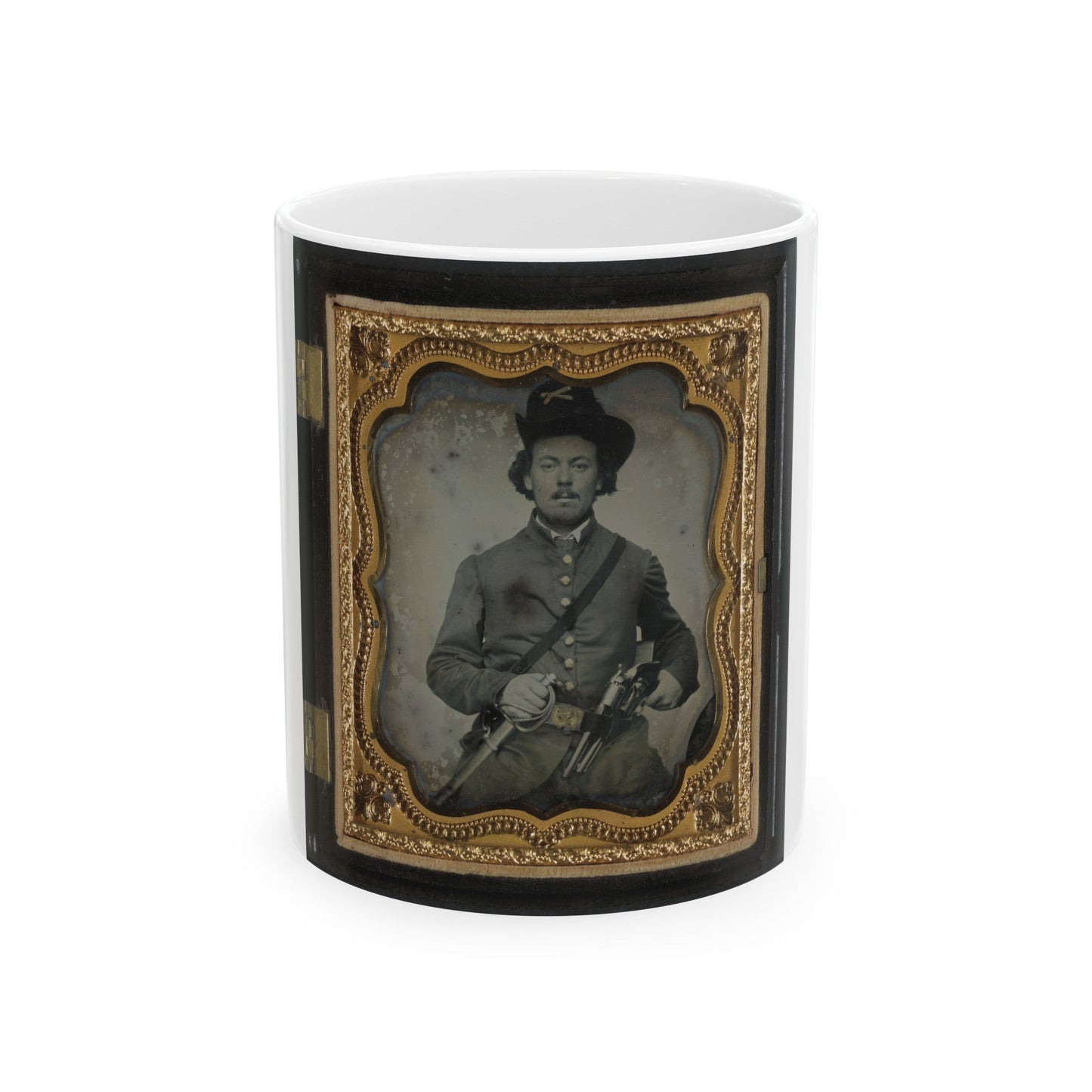 Unidentified Soldier In Union Cavalry Uniform With Colt Dragoon Revolvers And Sword (U.S. Civil War) White Coffee Mug-11oz-The Sticker Space