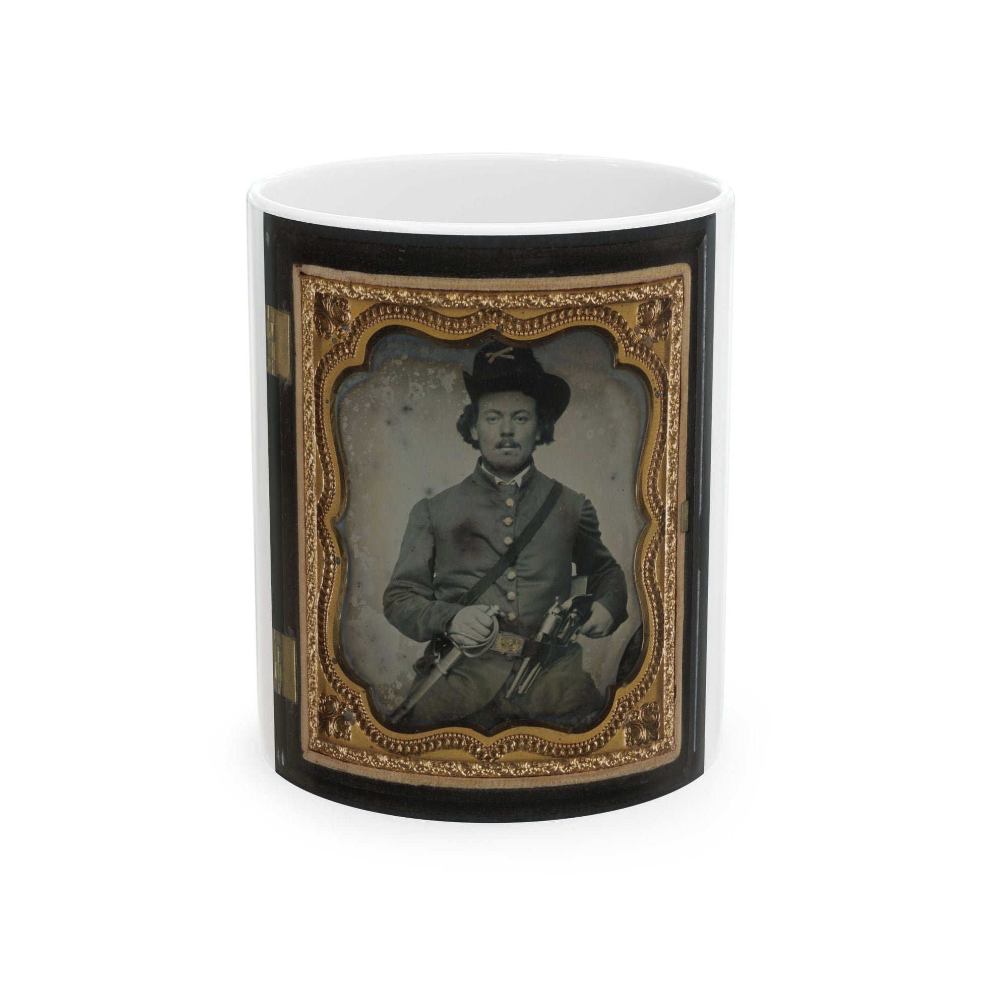 Unidentified Soldier In Union Cavalry Uniform With Colt Dragoon Revolvers And Sword (U.S. Civil War) White Coffee Mug-11oz-The Sticker Space