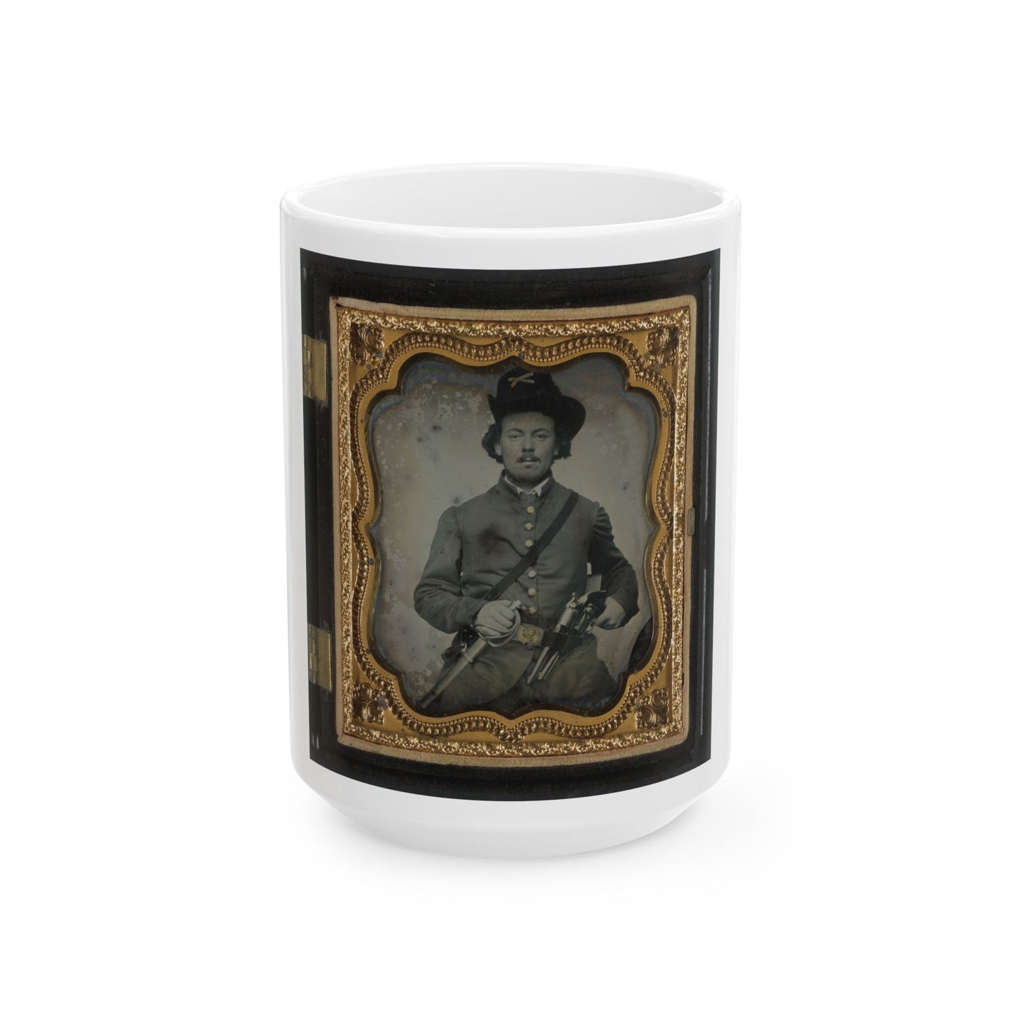 Unidentified Soldier In Union Cavalry Uniform With Colt Dragoon Revolvers And Sword (U.S. Civil War) White Coffee Mug-15oz-The Sticker Space