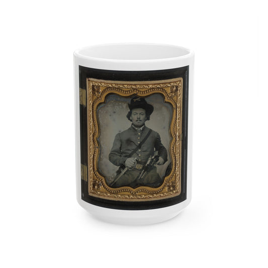 Unidentified Soldier In Union Cavalry Uniform With Colt Dragoon Revolvers And Sword (U.S. Civil War) White Coffee Mug-15oz-The Sticker Space