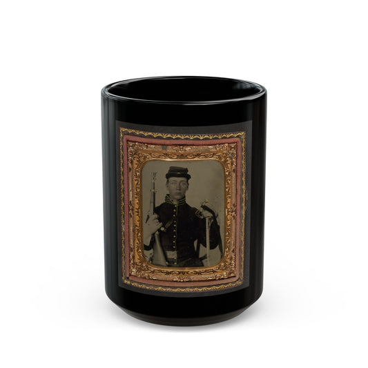 Unidentified Soldier In Union Cavalry Uniform With Percussion Cap Pistol Carbine, Attached Stock, And Cavalry Saber (U.S. Civil War) Black Coffee Mug-15oz-The Sticker Space