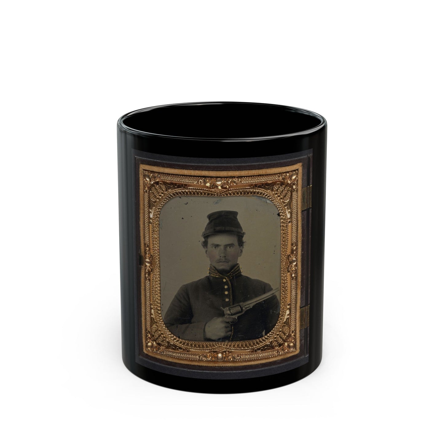 Unidentified Soldier In Union Cavalry Uniform With Revolver (U.S. Civil War) Black Coffee Mug-11oz-The Sticker Space