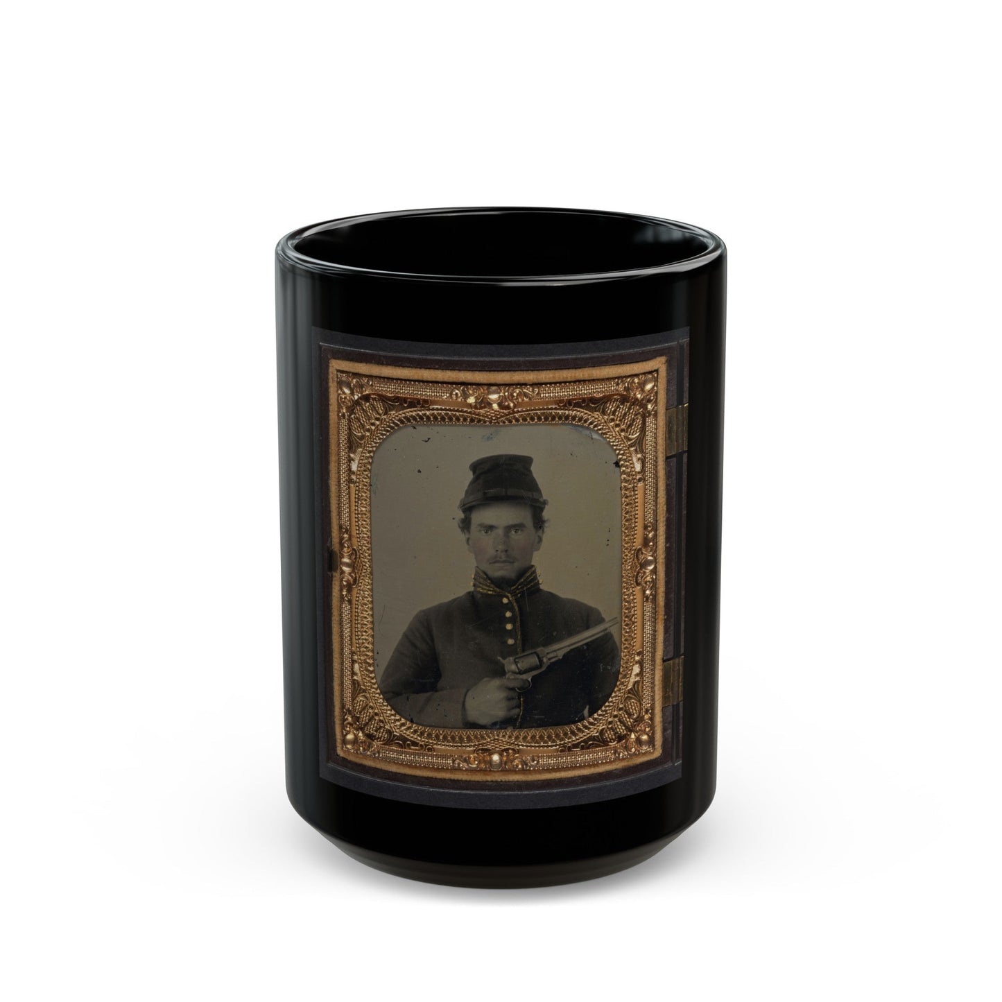 Unidentified Soldier In Union Cavalry Uniform With Revolver (U.S. Civil War) Black Coffee Mug-15oz-The Sticker Space