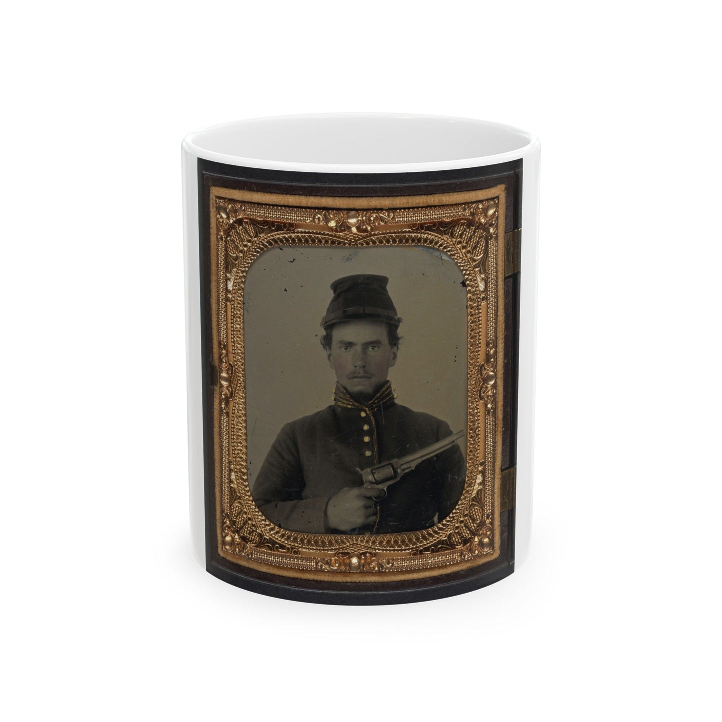 Unidentified Soldier In Union Cavalry Uniform With Revolver (U.S. Civil War) White Coffee Mug-11oz-The Sticker Space