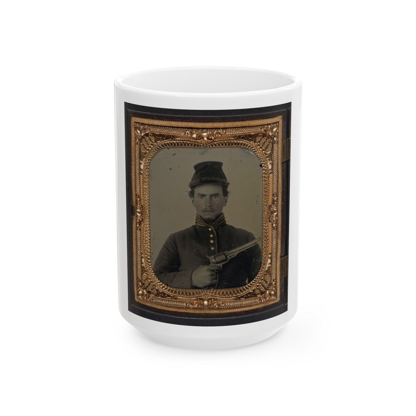 Unidentified Soldier In Union Cavalry Uniform With Revolver (U.S. Civil War) White Coffee Mug-15oz-The Sticker Space