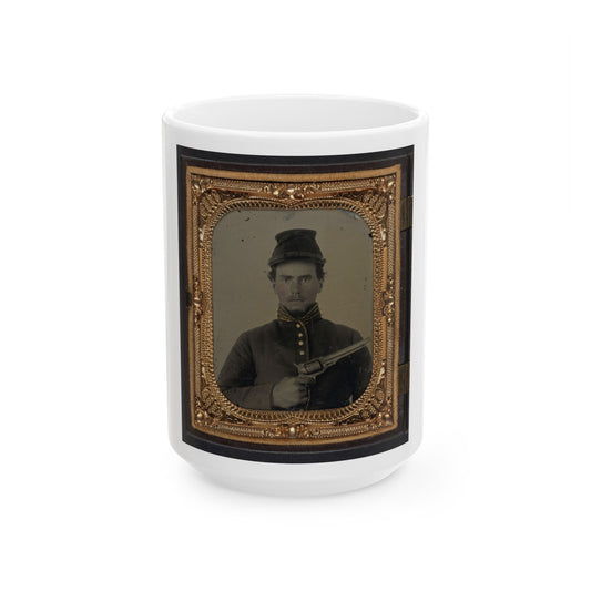 Unidentified Soldier In Union Cavalry Uniform With Revolver (U.S. Civil War) White Coffee Mug-15oz-The Sticker Space