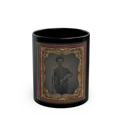 Unidentified Soldier In Union Cavalry Uniform With Savage Revolver And Sword (U.S. Civil War) Black Coffee Mug-11oz-The Sticker Space