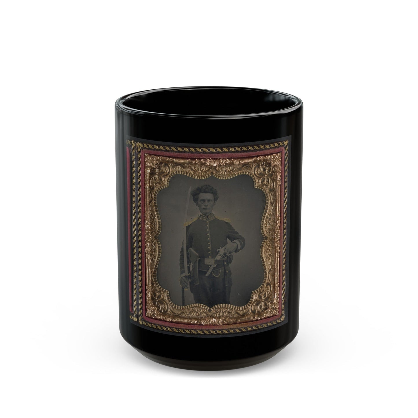 Unidentified Soldier In Union Cavalry Uniform With Savage Revolver And Sword (U.S. Civil War) Black Coffee Mug-15oz-The Sticker Space